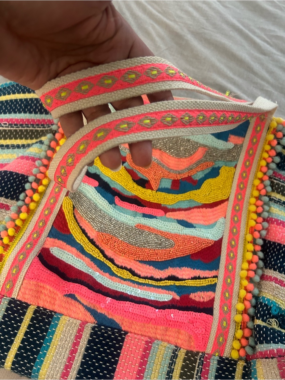 American & Beyond Colorful Multicolor Embroidered Tote Bag with Matching Pouches - Picture 6 of 15